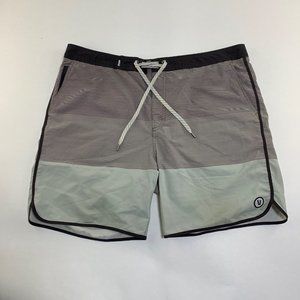 Vuori Mens Brown Green Striped Board Shorts